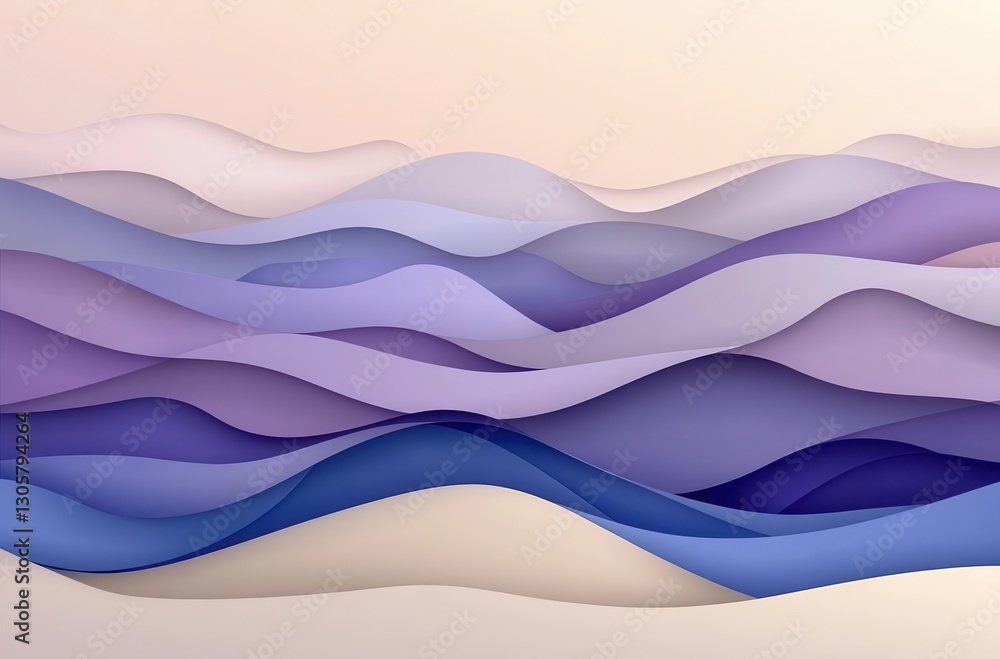 Poster abstract waves of soft purple and blue in gentle gradients creating a serene and tranquil background
