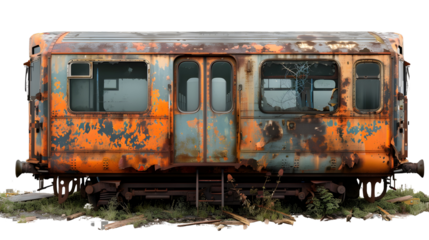Abandoned Rusty Train Car in Dilapidated Industrial Environment