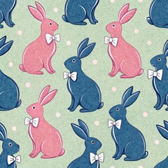 Easter Seamless Pattern of Cute Bunnies Spring Celebration Digital Art Colorful Background Playful Concept