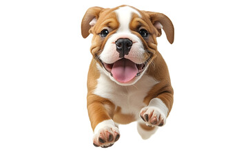 Adorably Smiling Bulldog Puppy Cheerfully Looking at on White Background