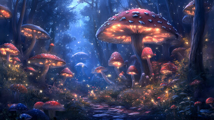 Enchanting mushroom-filled wonderland for whimsical fairy tale designs. Mystical - Portal. Illustration