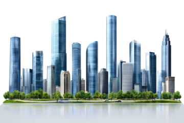 Captivating Modern Cityscape with Futuristic Skyscrapers and Lush Green Spaces