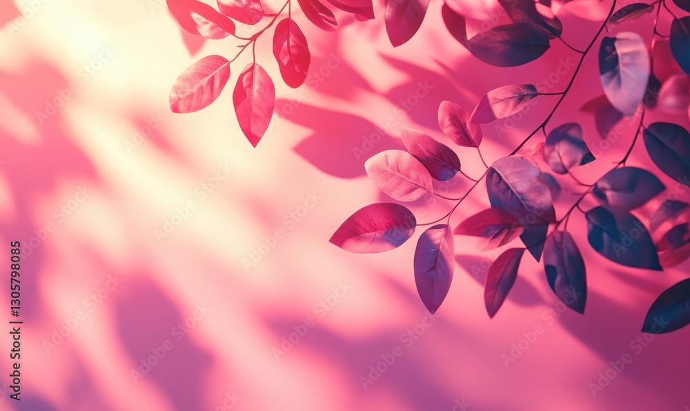 Poster beautiful pastel leaves with soft shadows against a gradient background, creating a serene and calmi