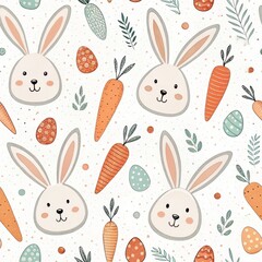 Easter Seamless Pattern Design Featuring Rabbits Carrots and Eggs Spring Celebration Whimsical Art Playful Atmosphere