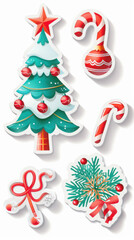 Festive christmas sticker set with tree and candy cane designs for holiday decorations