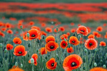 Obraz premium Stunning Red Poppy Field Showcasing Vibrant Colors and Natural Beauty