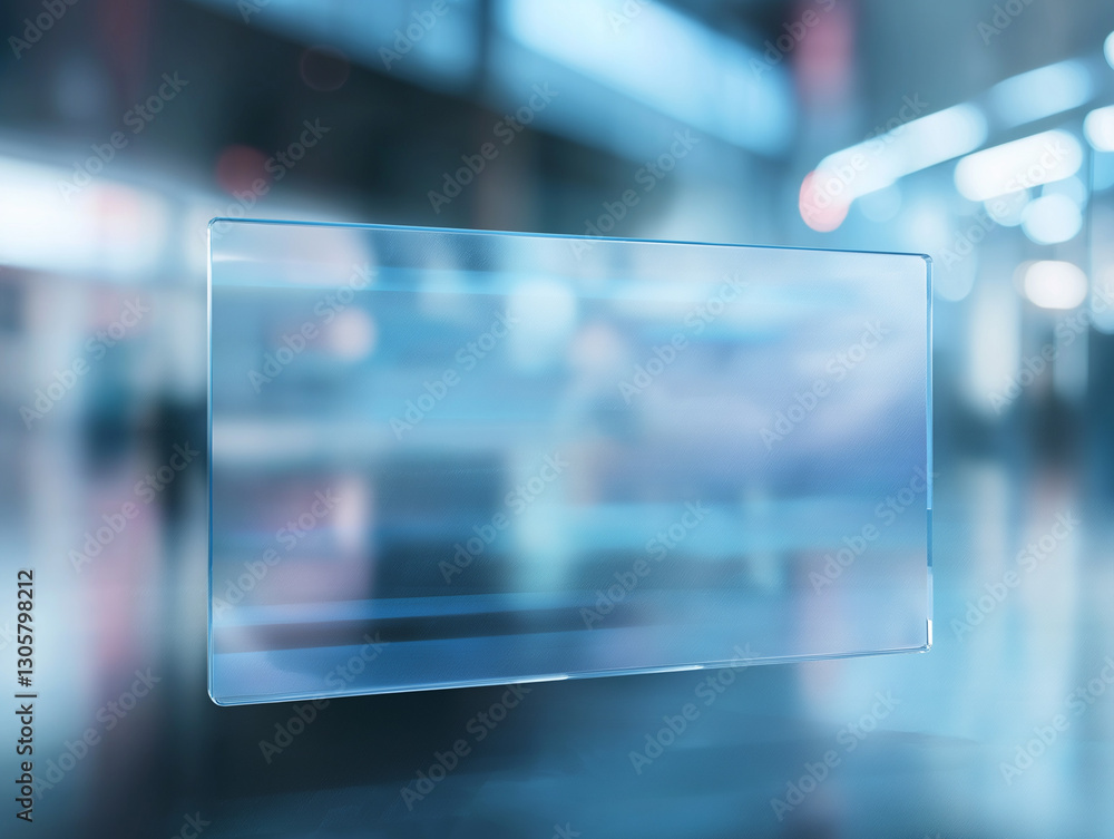 Poster ethereal floating glass rectangle: modern, transparent, blurred edges design element app clean shape