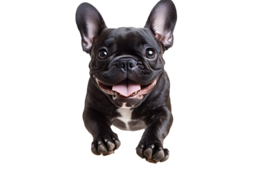 Cheerful Black French Bulldog Puppy with Playful Facial Expression on White Background