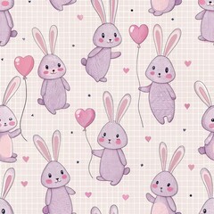 Obraz premium Easter Celebration Seamless Bunny Pattern Springtime Background Digital Art Whimsical Atmosphere Top-Down View Festive Spirit
