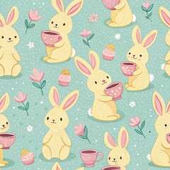 Obraz premium Easter Bunny Patterns Spring Celebration Digital Art Vibrant Colors Playful Viewpoint Seamless Design for Festive Decor