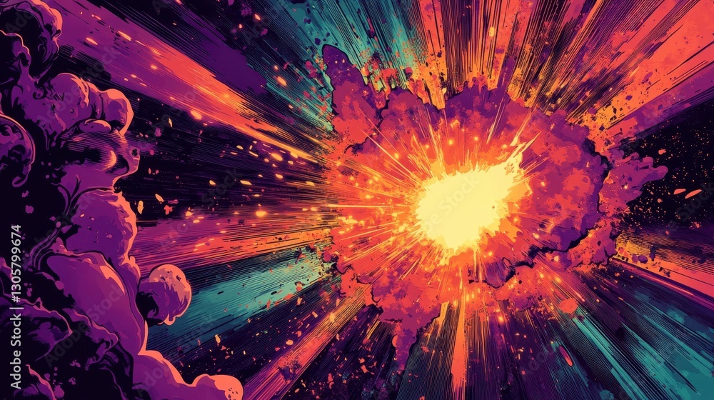 Wall mural immersive backdrop with cosmic gradient and energy wave from a charged core