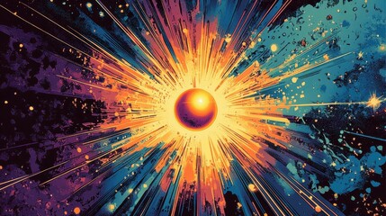 Sci-fi wallpaper with radiant energy beam and cosmic purple and orange hues