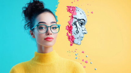 Human and ai artistic collaboration concept for modern design and creativity