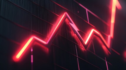 Business finance growth trend with a modern histogram and a glowing red success arrow.