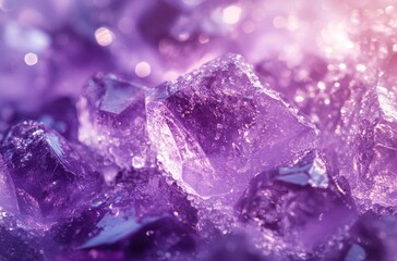 Fototapeta premium Close-up of Beautiful Amethyst Crystals with Sparkling Highlights and Soft Purple Hue, Capturing the Elegance of Natural Gemstones in Stunning Detail