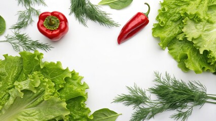 Urban Exploration Photography: Still Life with Lettuce, Dill, Pepper - White Background