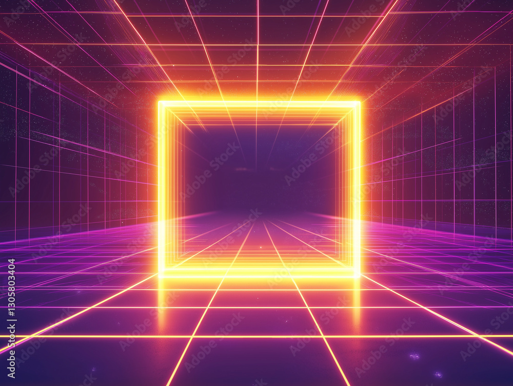 Aufkleber holographic grid background: glowing lines & blank center for text or logo design ui ux data space