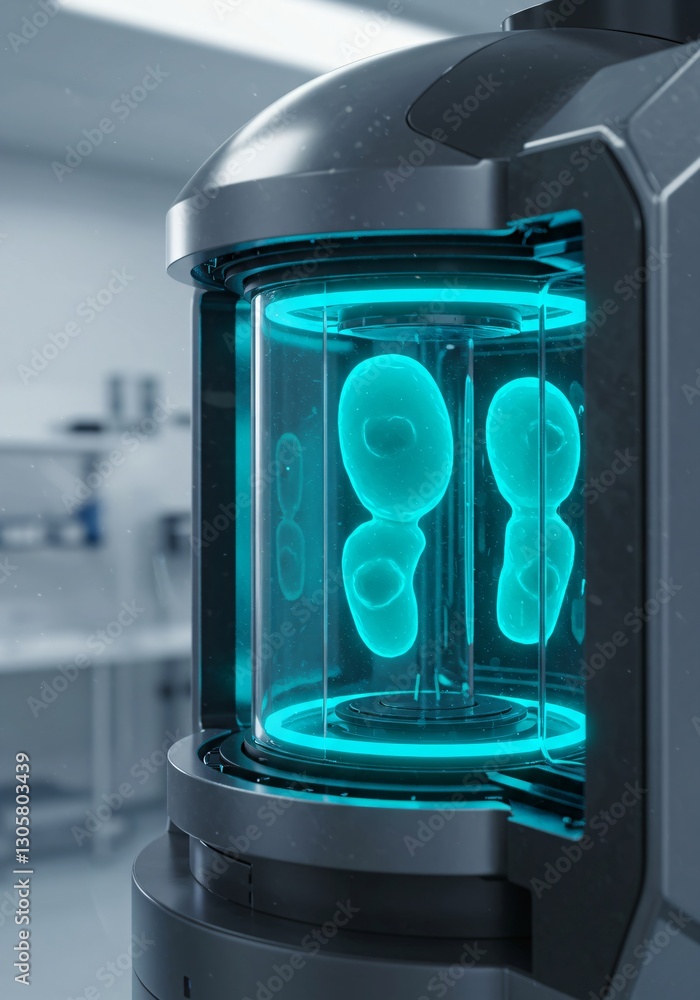 Poster futuristic 3d bioprinting machine creating artificial organs. advanced medical technology for tissue