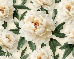 Fototapeta premium Cream Peonies Floral Seamless Pattern