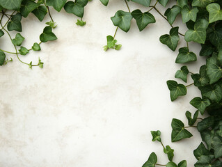 Fototapeta premium Serene Hanging Ivy Frame: Elegant, Light Background for Design Projects, perfect for invitations, 
