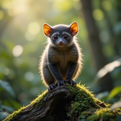 Obraz premium Adorable Baby Slow Loris in Lush Green Forest Habitat Wildlife Photography