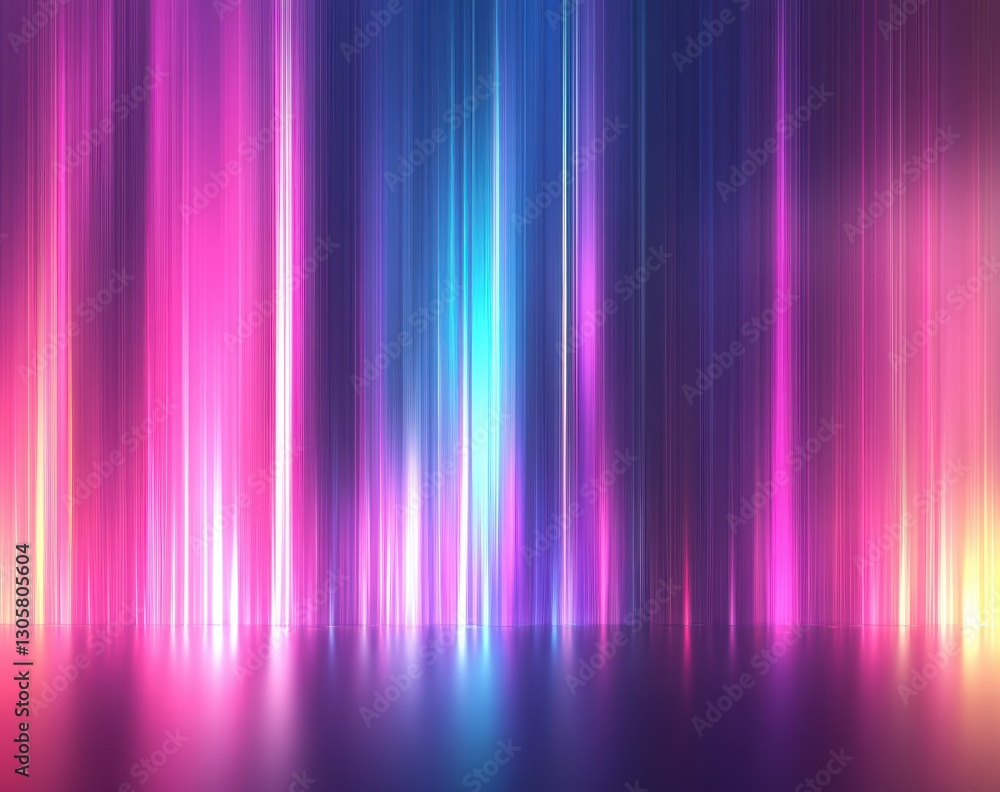 Poster colorful abstract light patterns with vertical stripes in neon shades and soft glow for creative bac