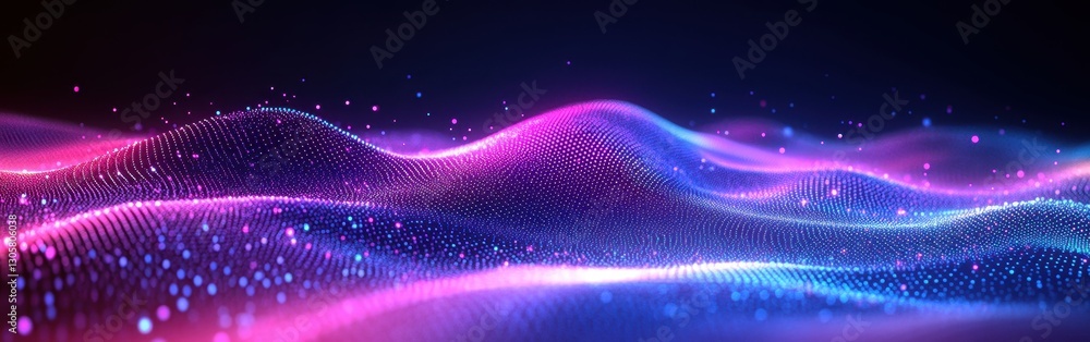 Poster colorful abstract wave pattern with glowing particles and luminous light effects creating a vibrant 