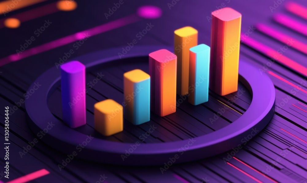 Aufkleber 3d bar graph growth chart on circuit board background for business reports