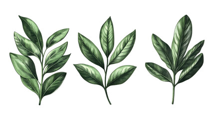 Naklejka premium Three green leaves are drawn in a row