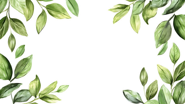 A green leafy border with a white background