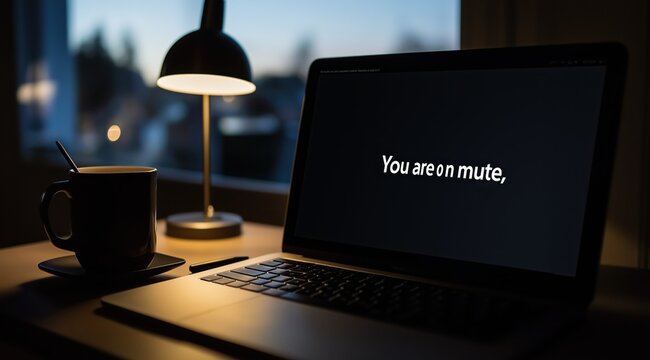 Laptop on desk displaying mute notification 