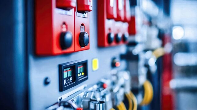 Fire alarm system inspection with control panels, status lights, and emergency response buttons.