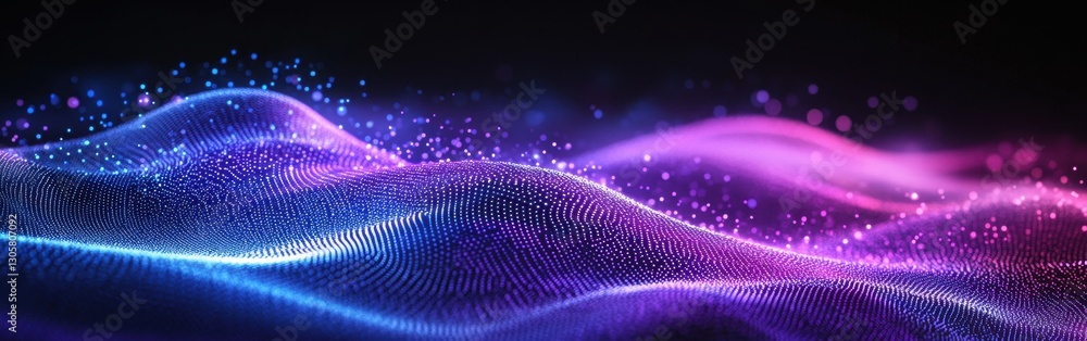 Poster colorful abstract waves with glowing particles creating a sense of depth and movement in a vibrant d