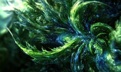 Abstract green and blue fractal swirl, digital art background/wallpaper