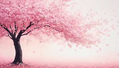 Digital Illustration of Blooming Sakura in Brown and Pink Tones with Space for Text, Delicate, Festive, and Elegant