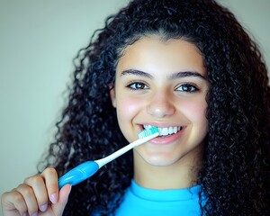 Smiling Girl Brushing Teeth Oral Hygiene Care