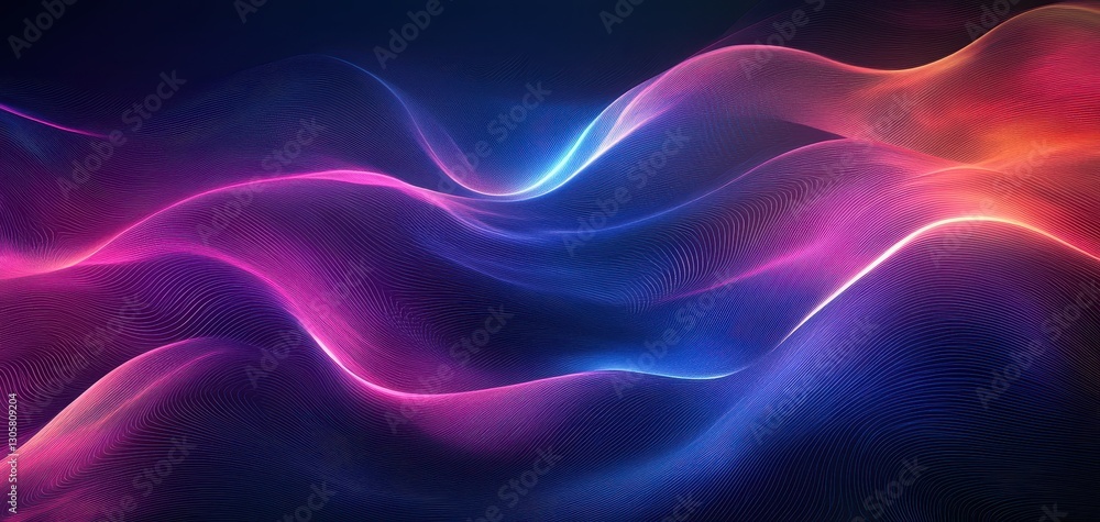 Poster colorful fluid waves flowing in vibrant patterns against a dark background representing digital art 