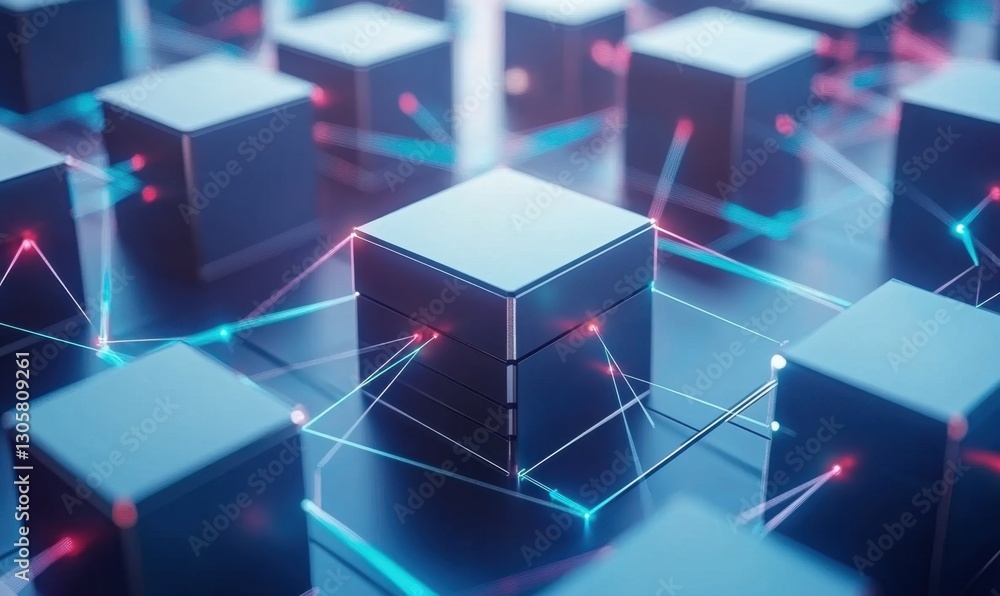 Poster connected cubes network data transfer background technology concept
