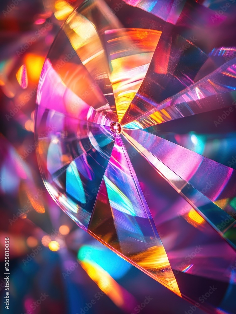 Poster colorful refractions of light through crystal cut glass creating vibrant patterns and abstract shape