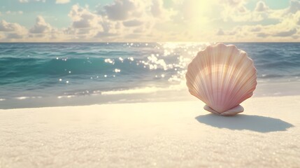 Serene Seashell on Sandy Beach at Sunset