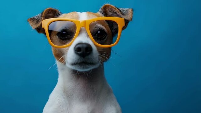 Cute Dog in Glasses on Blue Background