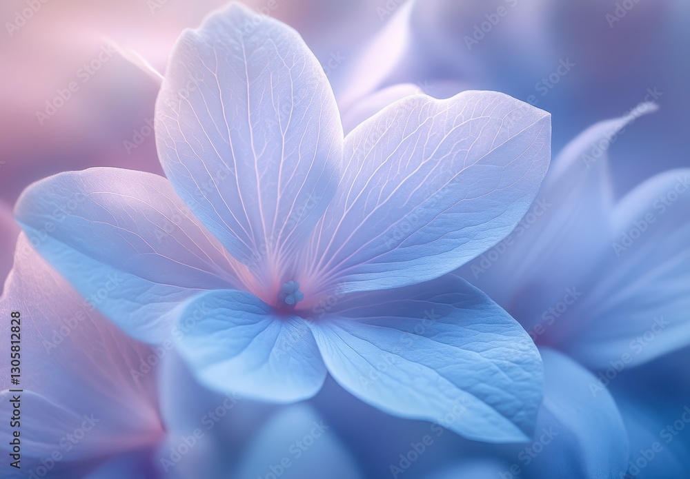 Poster delicate blue hydrangea petals in soft focus with gentle light and subtle hues creating a serene and