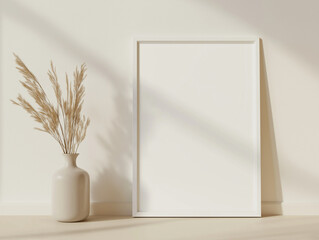 Elegant Minimalist White Frame on Light Beige Background: Perfect for Mockups, Branding, and Design 