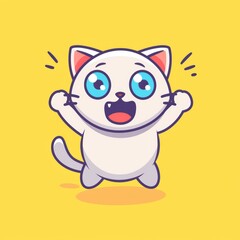 Cute Cat Jumping, Yellow Background