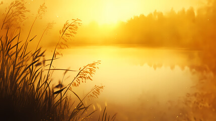 A blurred background with a golden yellow hue. Tranquil - Lake. Illustration