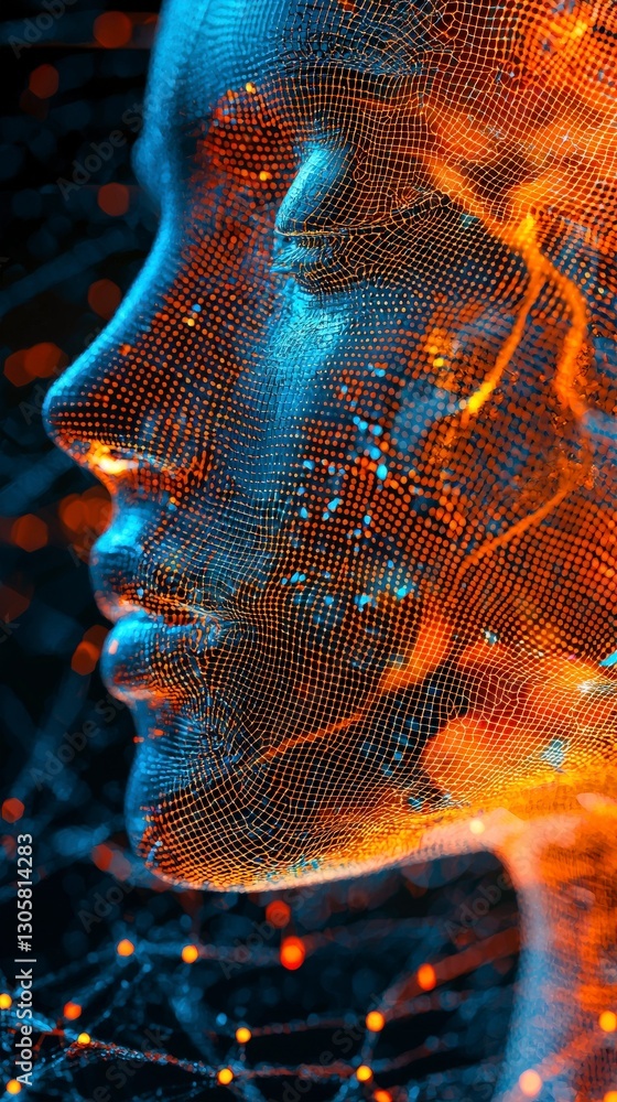 Aufkleber digital abstract face with glowing neural network art