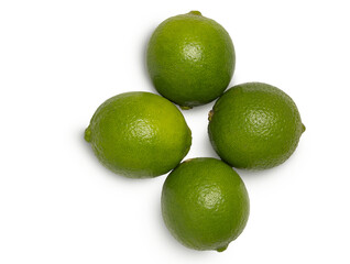 Four fresh limes isolated with shadow