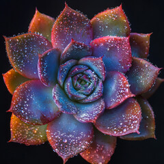 Vibrant Succulent with Water Droplets on Dark Background