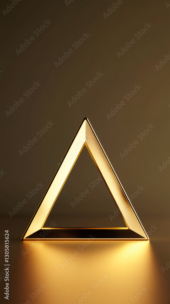 Poster Golden triangular frame emitting warm light on a dark background, creating a captivating and mysterious atmosphere