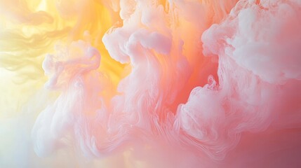 Fototapeta premium Soft pastel pink and pale yellow clouds, delicate and light with smooth flowing transitions